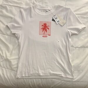 O'Neill White Tee with Red Palm Design